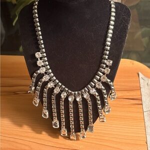 Silver Crystal Fringe Statement Necklace - Women Jewelry